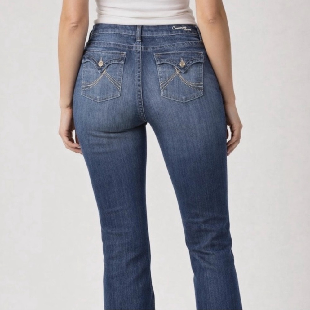 Common Genes Med Wash Midrise Faded Stretch Flap Pocket Western Jeans Size 14